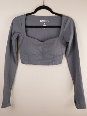 POPFLEX Sweetheart Long Sleeve Crop Top (Cloudy Grey)